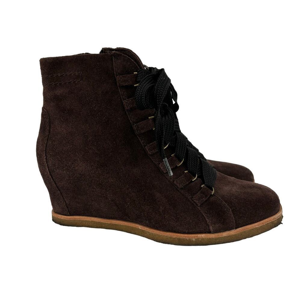 Earth‎ Ankle Boot Size 7.5 Kalmar Hidden Wedge Chocolate Brown Leather Side Zip